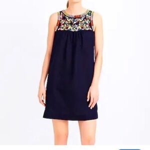 J Crew Shift Mini Dress Embroidered Floral Boho Cottagecore Preppy Size 6 Linen